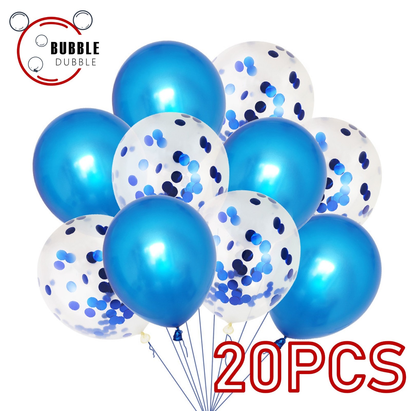 Bulk Lot Blue 12″ Confetti Balloons 20PCS Metallic Latex Decor Birthday Wedding