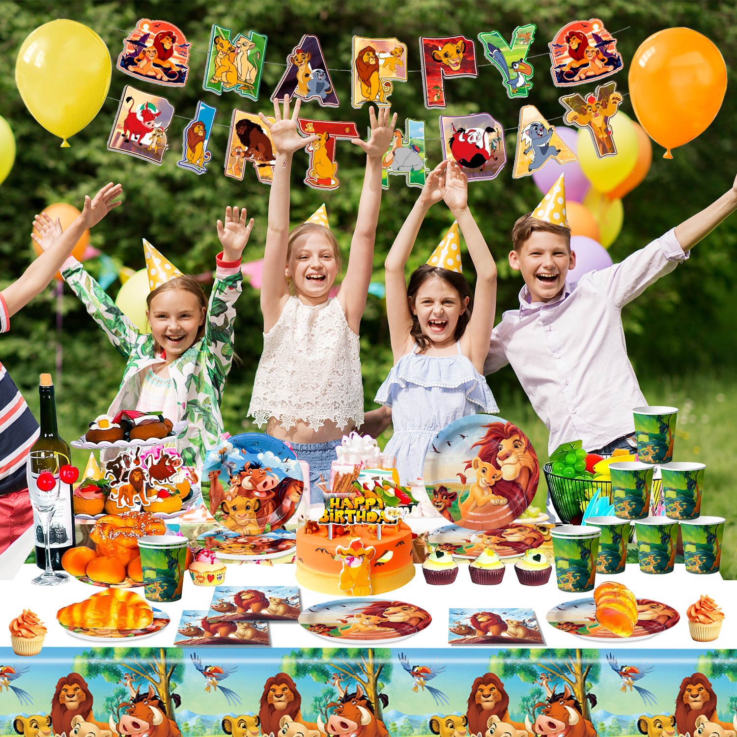 114 Pcs Disney The Lion King Birthday Decor Party Tableware Tablecloth Napkins