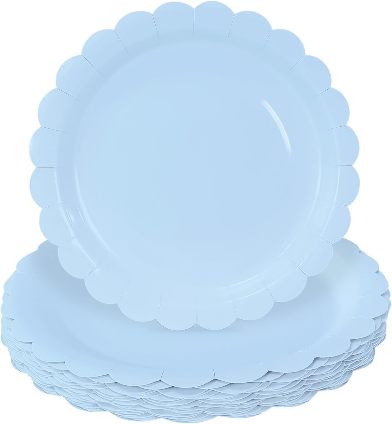 50 Pieces Light Blue Paper Plates 7 Inch Baby Blue Scalloped Plates Disposable