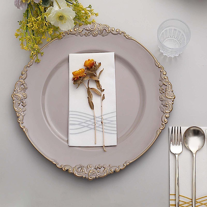 24 NUDE 13″ Round with Embossed Rim Charger Plates Wedding Dinner Supplies