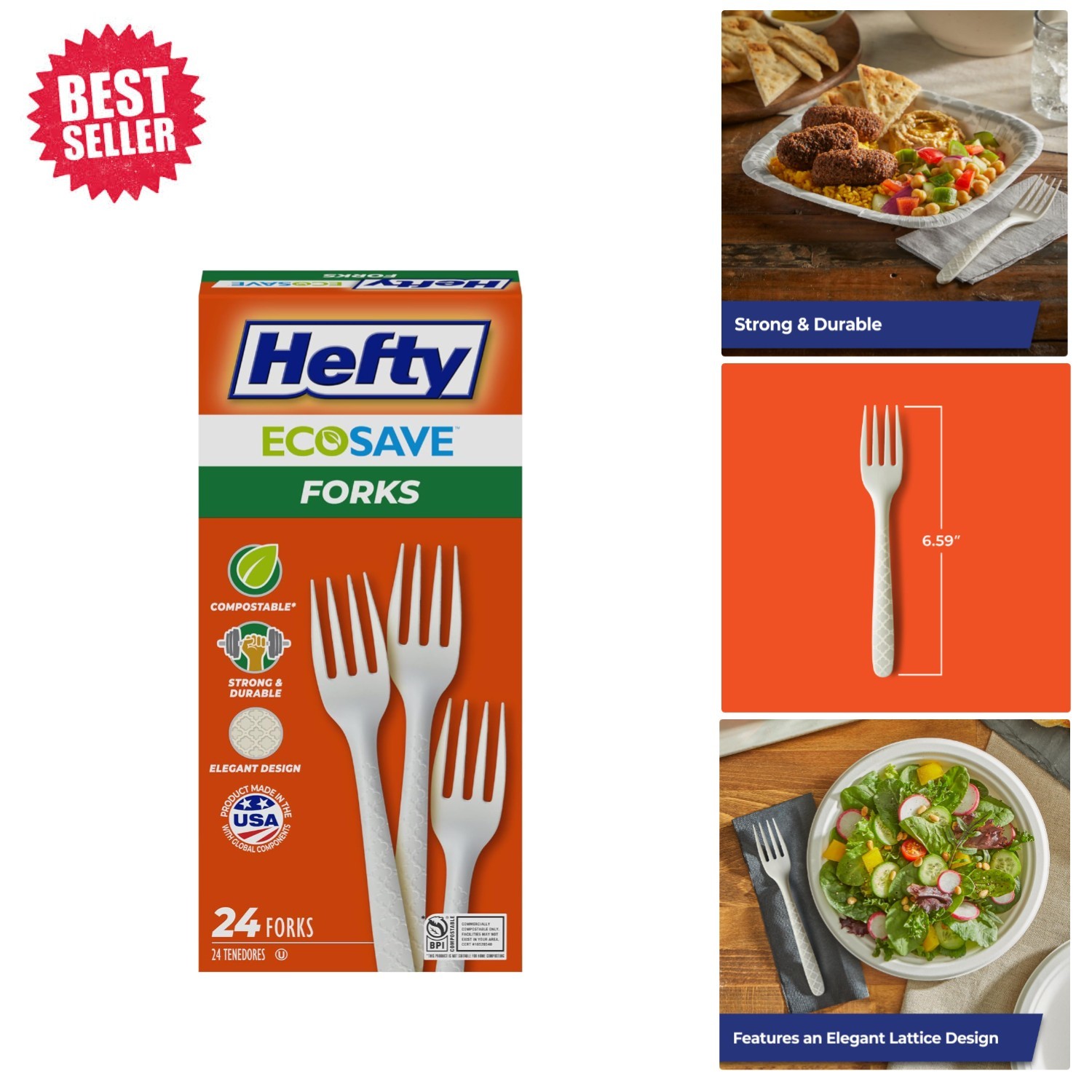 Sustainable 24-Pack ECOSAVE Forks for Outdoor Events – Compostable & Strong