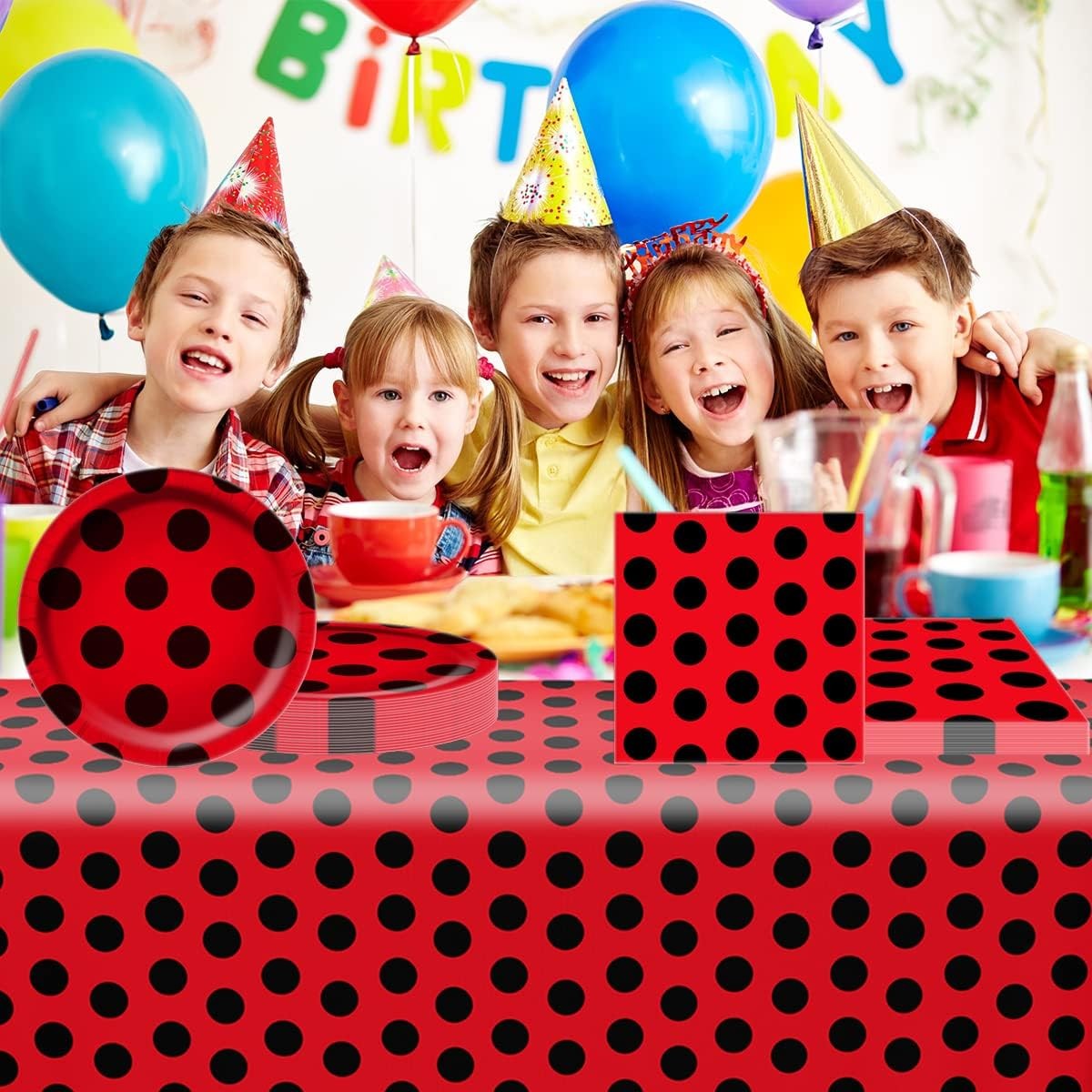 Ladybug Party Tableware Sets,20 Plates and 20 Napkins Red, Black