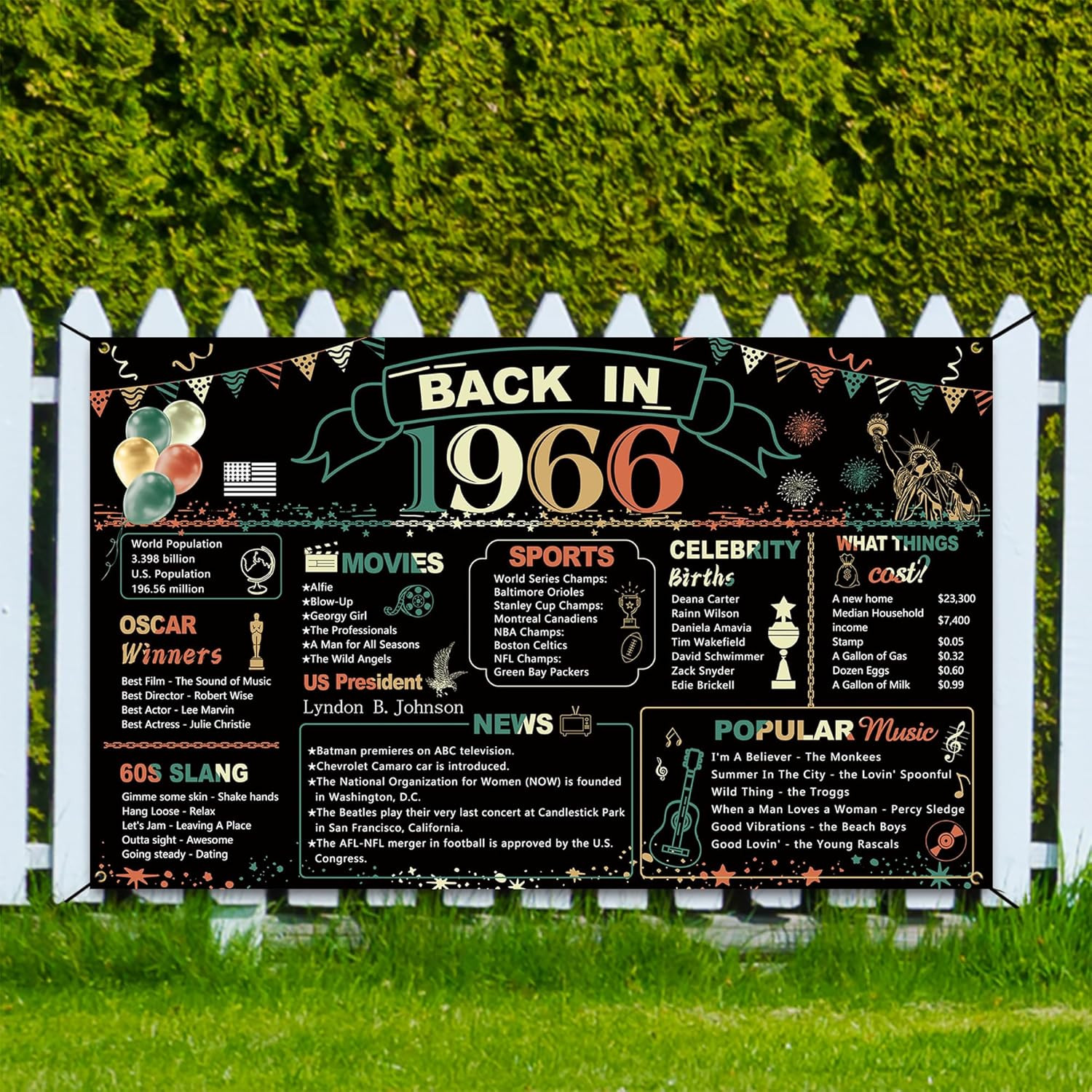 60Th Birthday Party Decorations, Colorful Back in 1966 Banner 60 Year Old Birthd