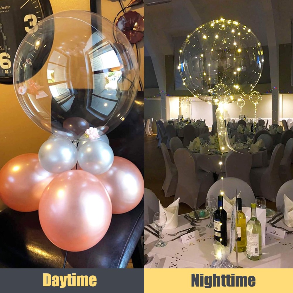 10-50PCS LED Balloons Transparent Bubble Bobo w/Warm White Lights Party Decor