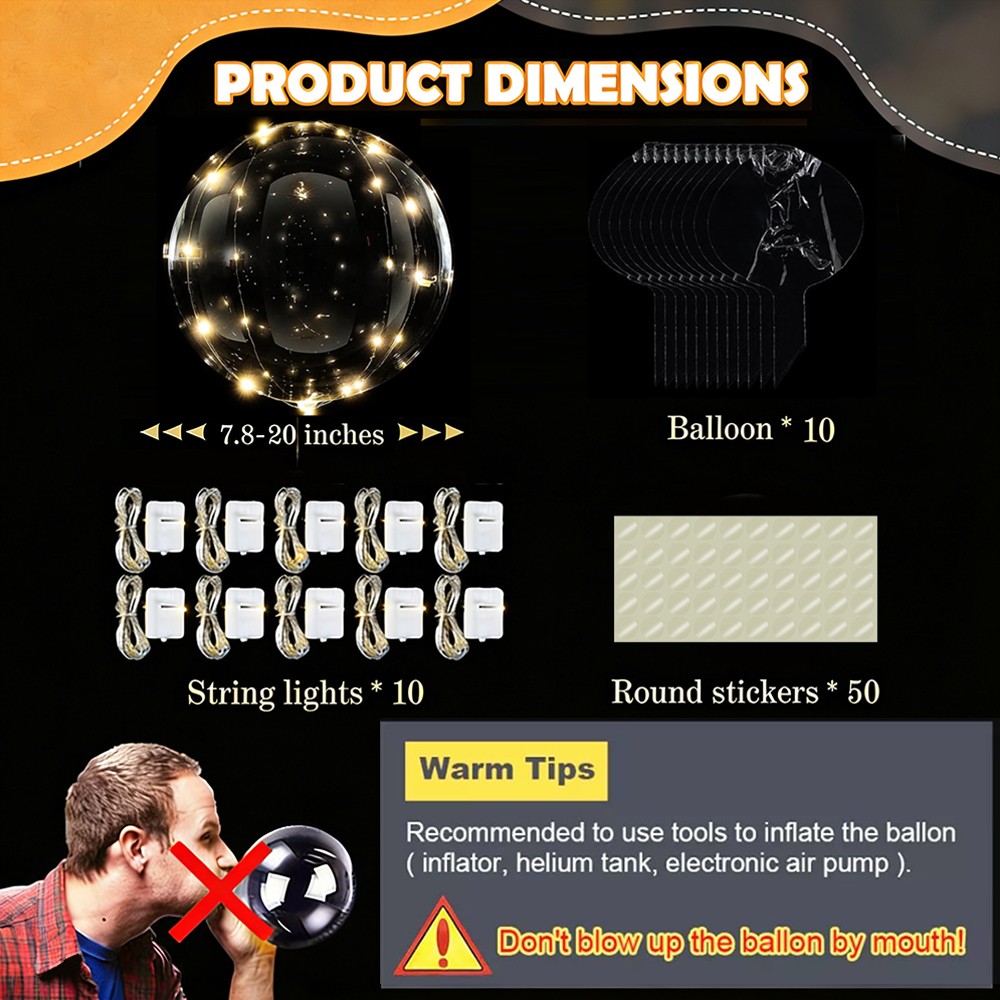 10 PCS LED Light Up Balloons Clear Glow Bobo-Balloon for Birthday Wedding Party