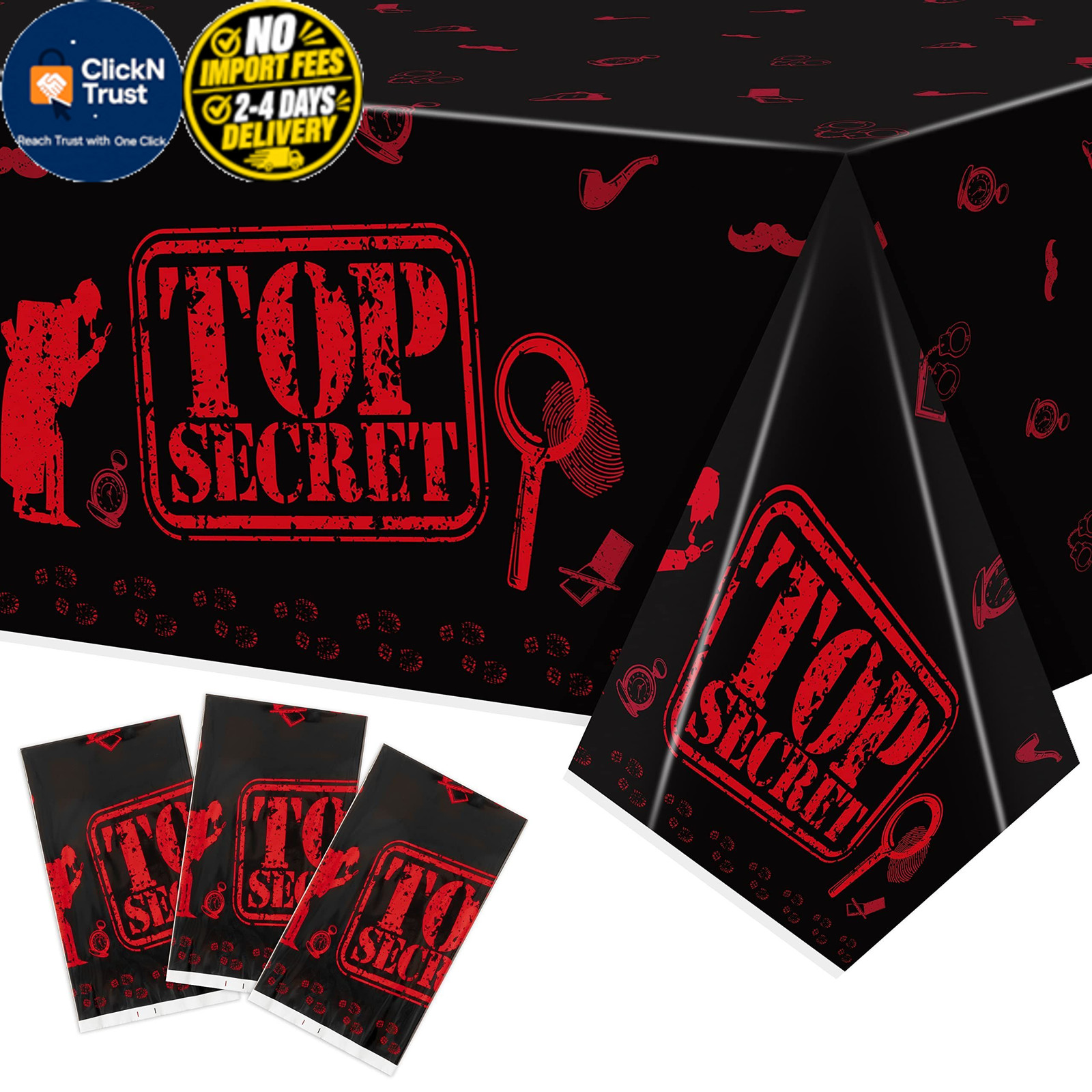 K1tpde 3PCS Spy Party Tablecloths for Kids Birthday 87×51 inches, Black