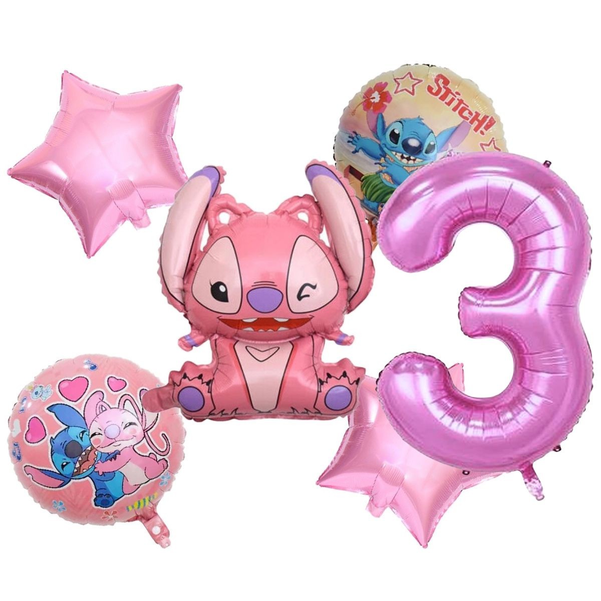 Pink Stitch birthday balloons Banner card Age Girls birthday party decorations