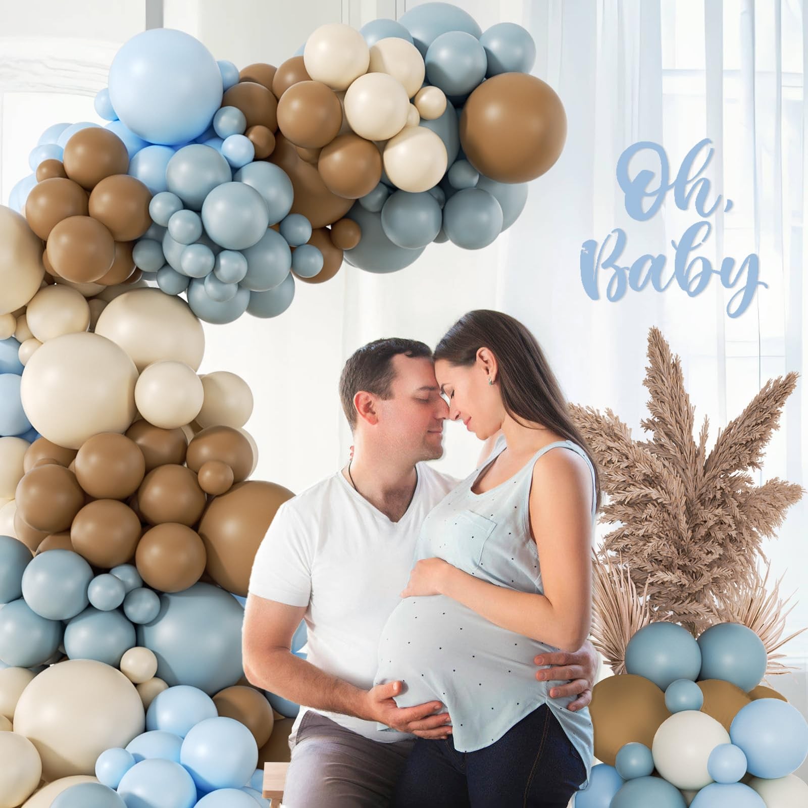 146Pcs Dusty Blue and Brown Balloon Arch Kit, Bear Baby Shower Decorations wi…