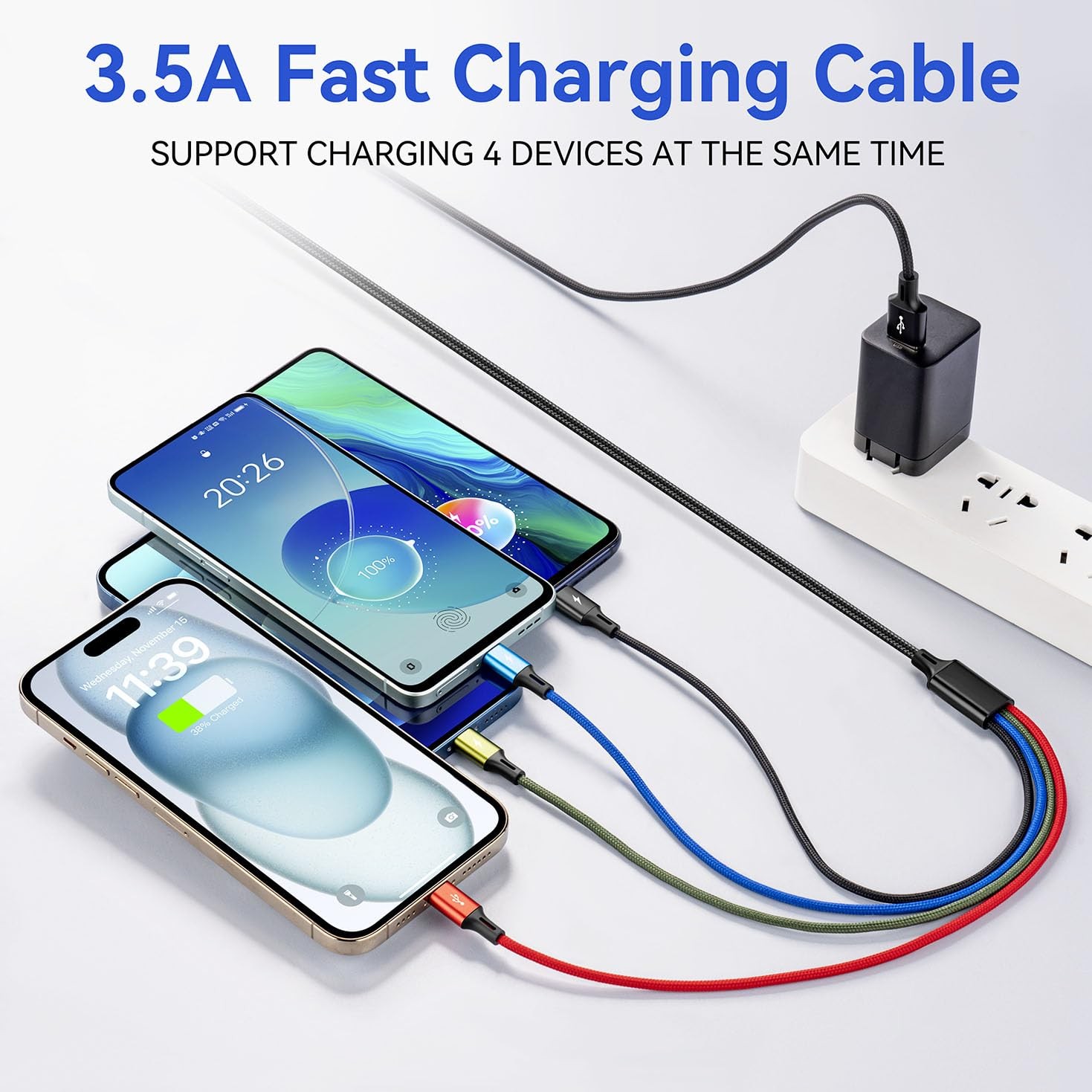 Multi Charging Cable, [2Pack 6Ft] 4 in 1 Braided Multi Fast Charging Cord, Multi
