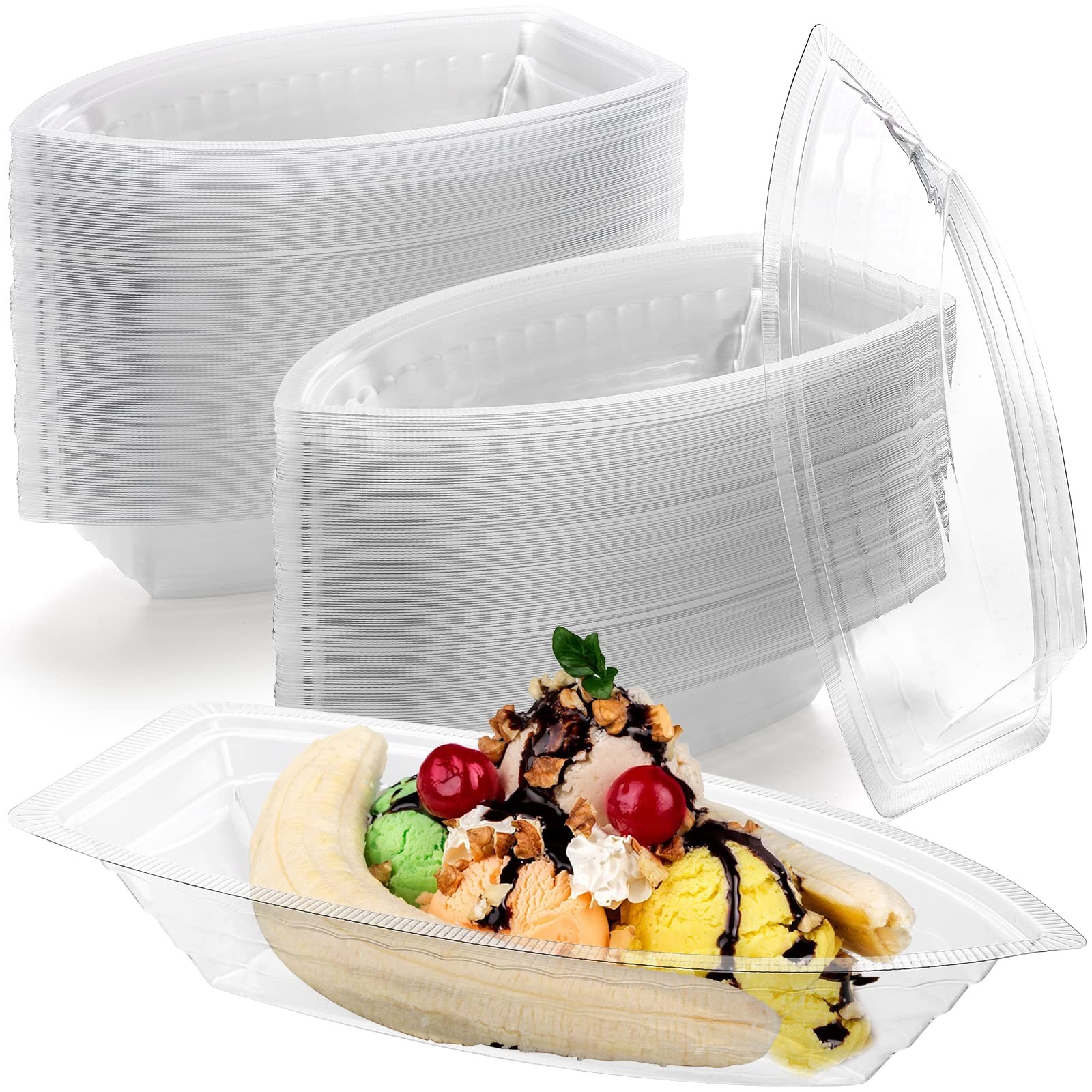 150 Pack 8 oz Banana Split Boat Plate, Disposable Plastic Food Boats, Food Gr…