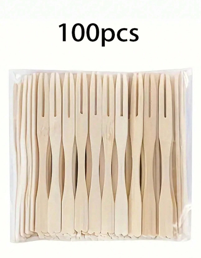 100pcs Bamboo Disposable Fruit Forks Cocktail Picks for Parties & Events