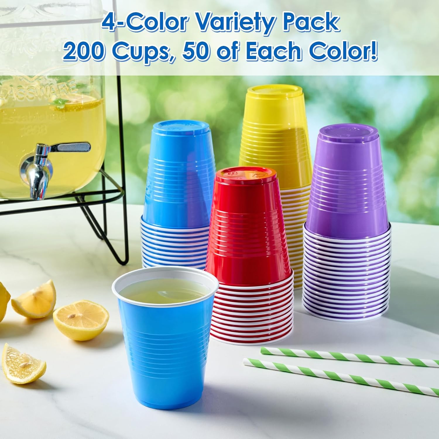 200 Pack 12 Oz Disposable Plastic Cups, Assorted Color Plastic Party Cups for Pa