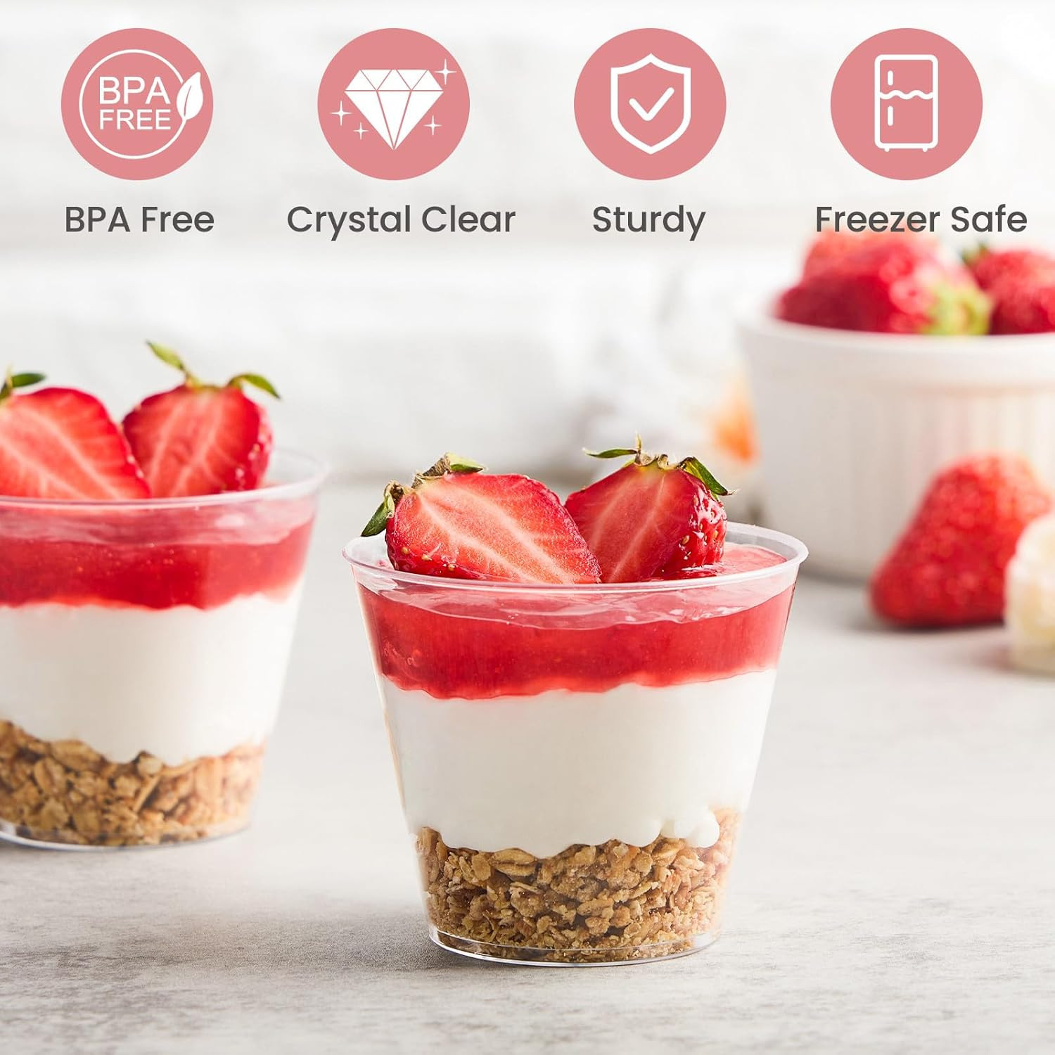 50 Pack 5 Oz Plastic Dessert Cups with Spoons, Mini Mousse Cup round Pudding Cup