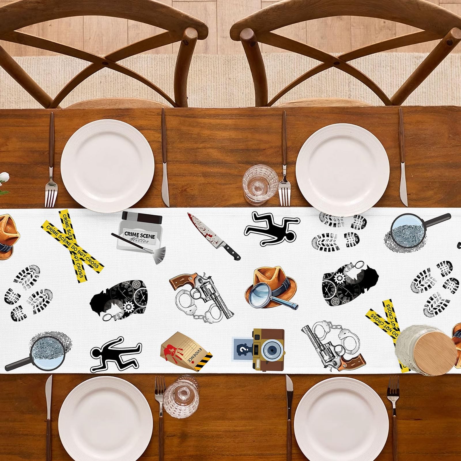 Buxiuer Detective Party Table Runner Spy Murder Mystery Theme Birthday Party Dec