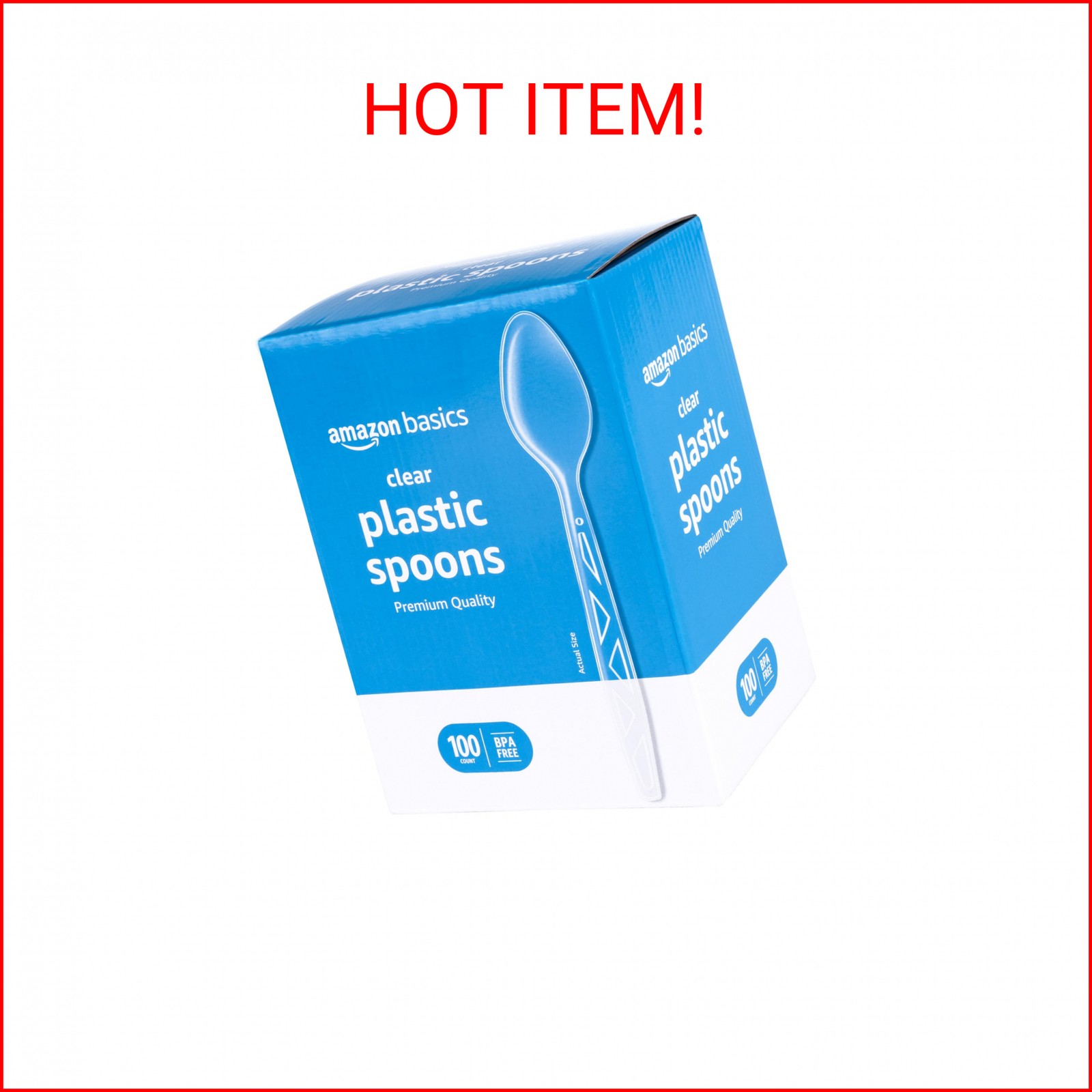 Amazon Basics Disposable Clear Plastic Spoons, Premium Quality, 100 Count, Large
