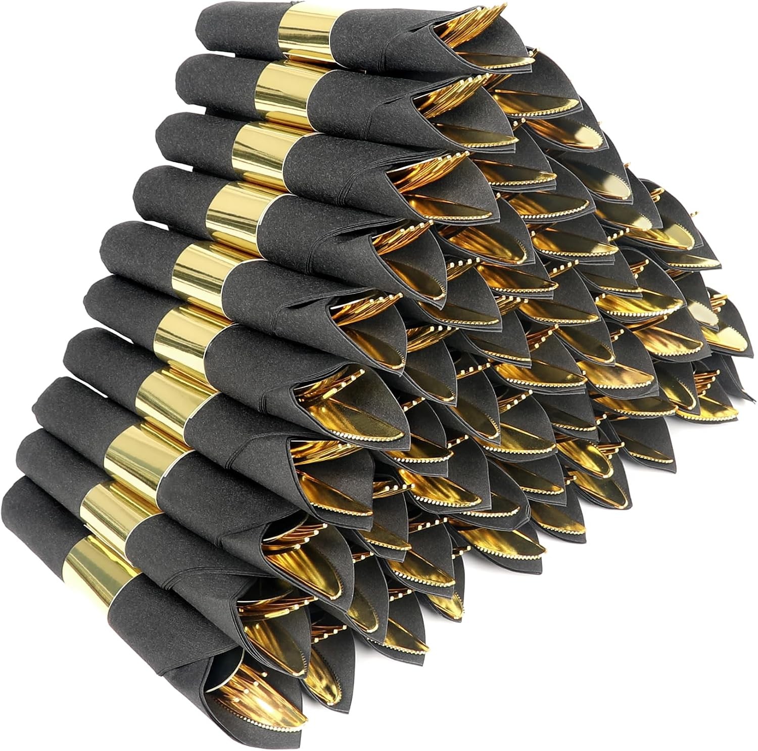 100 Pack Pre Rolled Gold Plastic Silverware Set,Wrapped Plastic Cutlery Set with