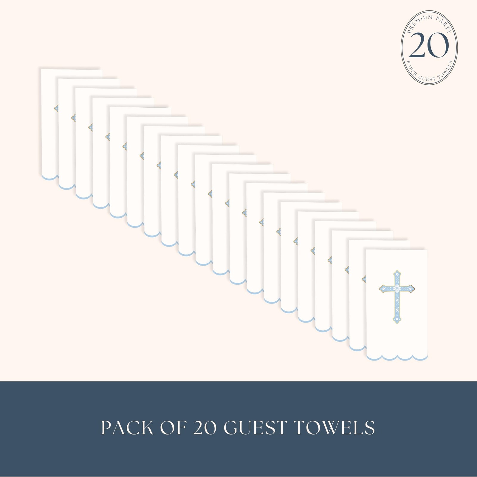 Bonjour Fête Sky Blue Cross Paper Party Guest Towels | 3-Ply Napkins for Bapt…