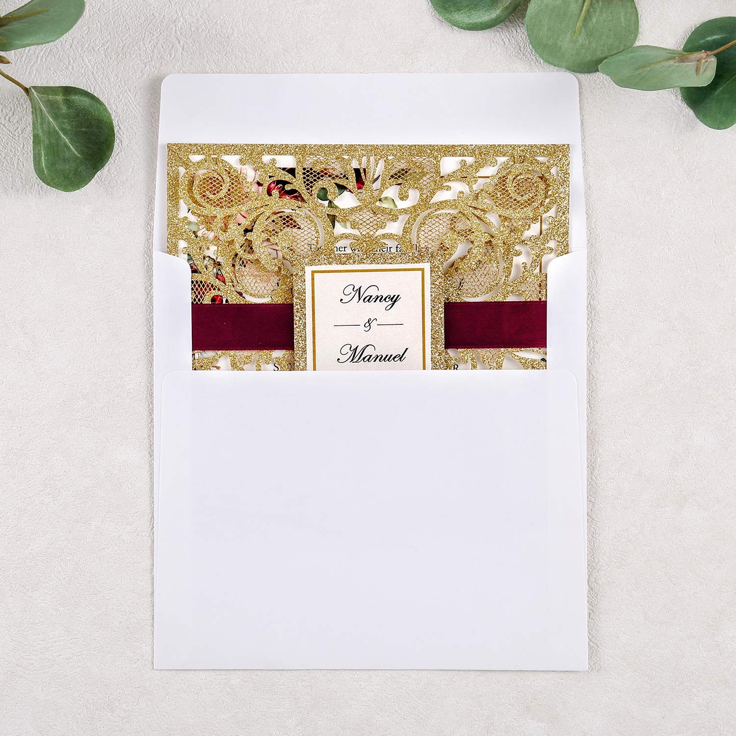 Dreambuilt 6.3 X 6.3 Inch 50Pcs Blank Dark Gold Glitter Laser Cut Wedding