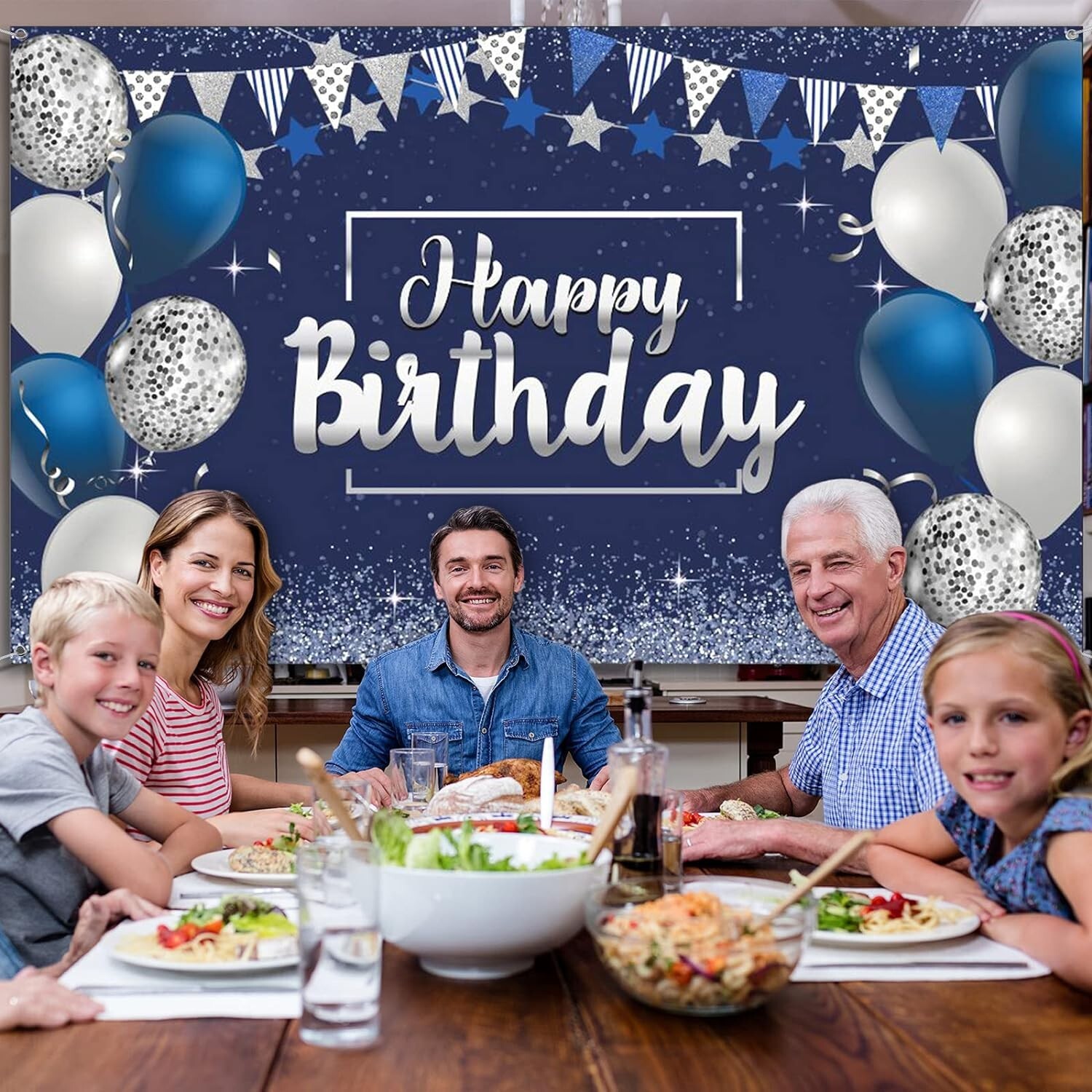 Elegant Glitter Birthday Backdrop Banner for Men & Women – Large 72.8”x43.3”