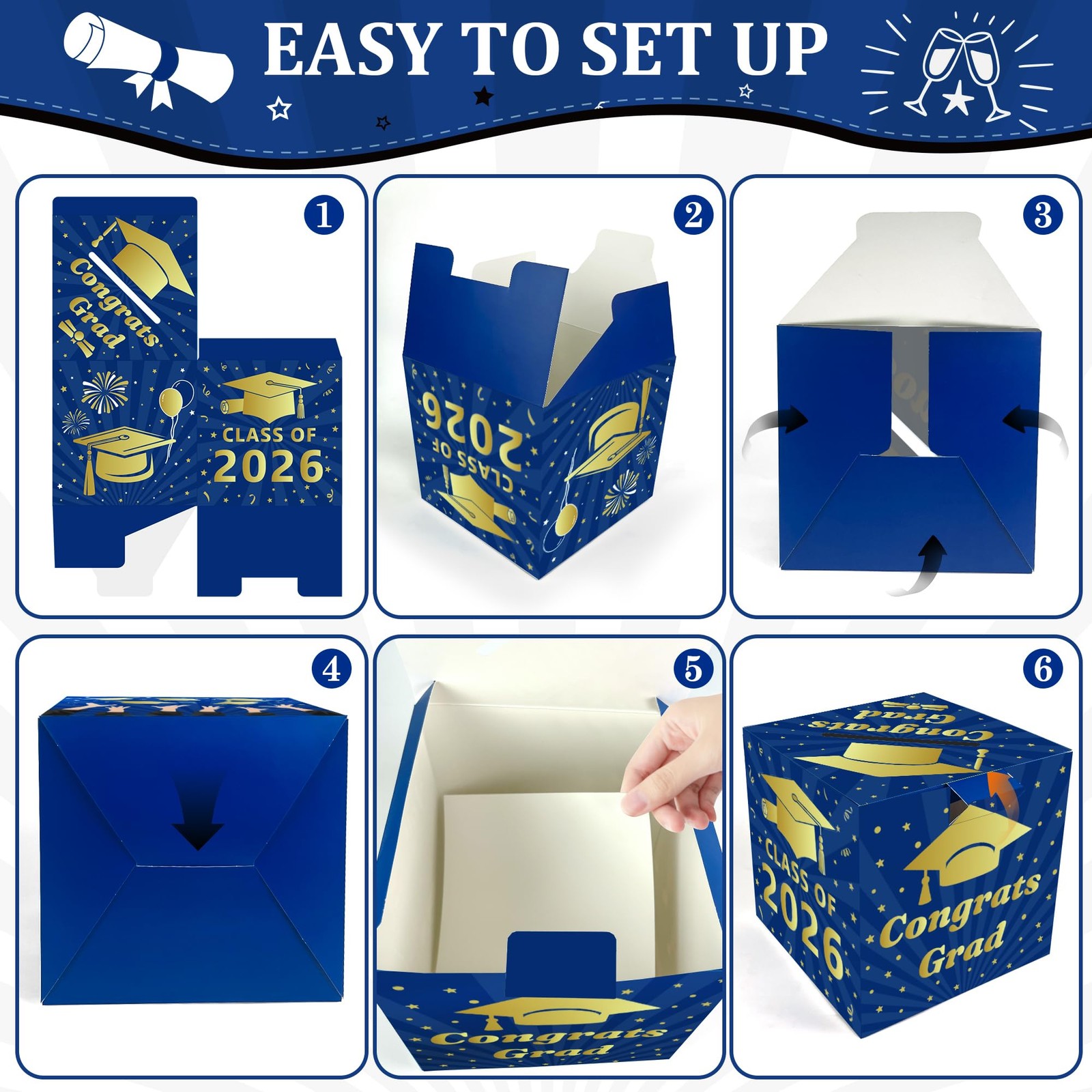 Graduation Decorations 2026 – Blue Gold Graduation Card Box for Graduation Decor