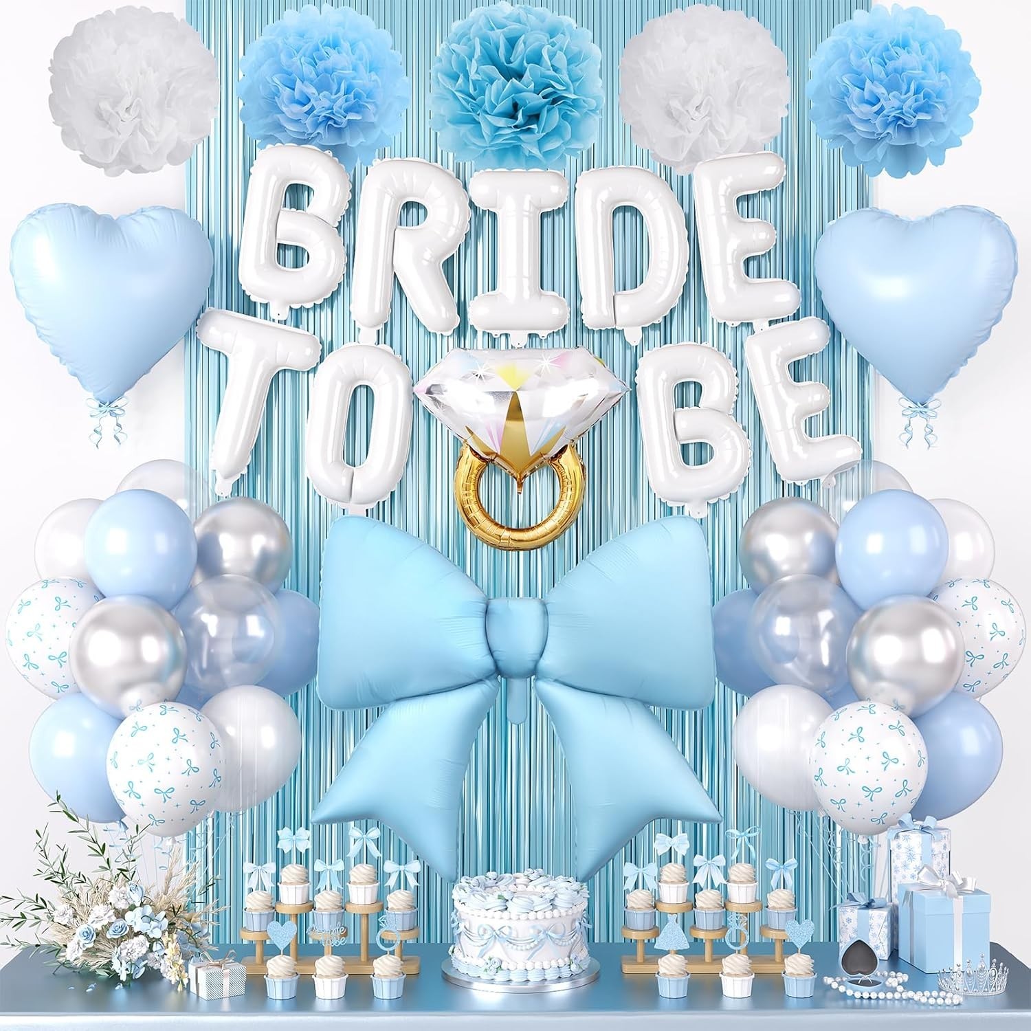 Blue Bachelorette Party Decorations, White Bride To Be Bridal Shower Decorati…