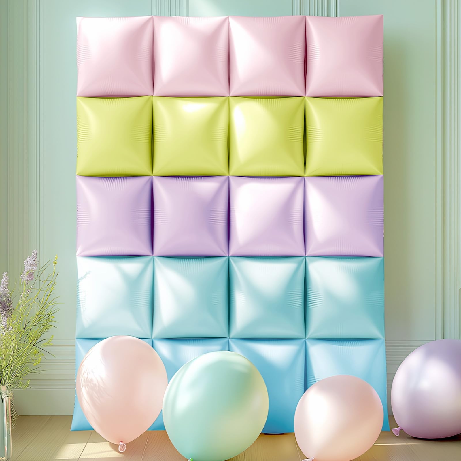 25PCS Pastel Square Foil Balloons Wall Backdrop Double Sided Multicolor Macar…