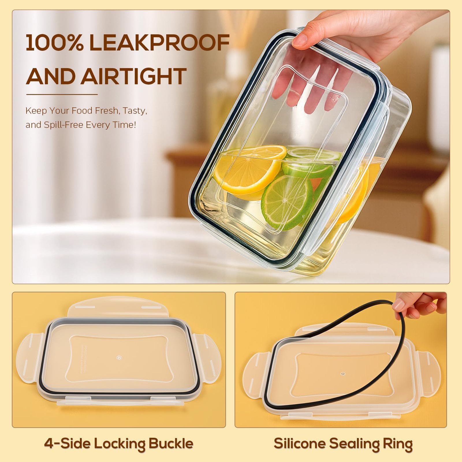 50 PCS Thicker Food Storage Containers with Lids, Clear Stackable Airtight Leakp