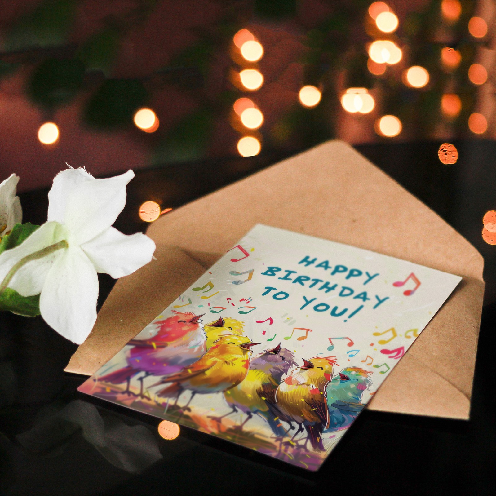 Birthday Card Colourful Birds Singing Happy Birthday Illustration For Girl Boy