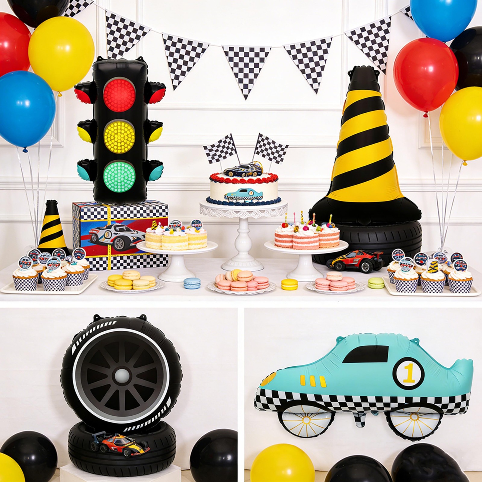 2PCS Traffic Cones Foil Balloon Racing Car Balloon For Birthday Boy Race Them…