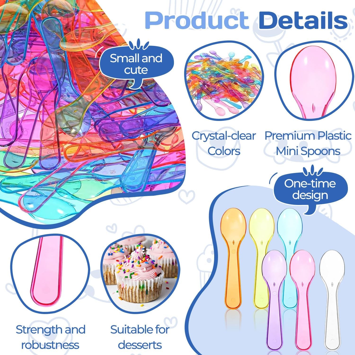 100PCS Mini Spoons，Dessert Spoons，Plastic Disposable Cutlery，Small Plastic