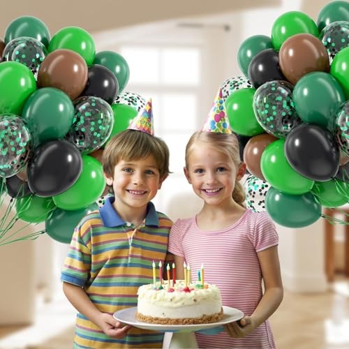 60pcs Green and Brown Balloons 12inch with Brown Black Dark Green Brown Black