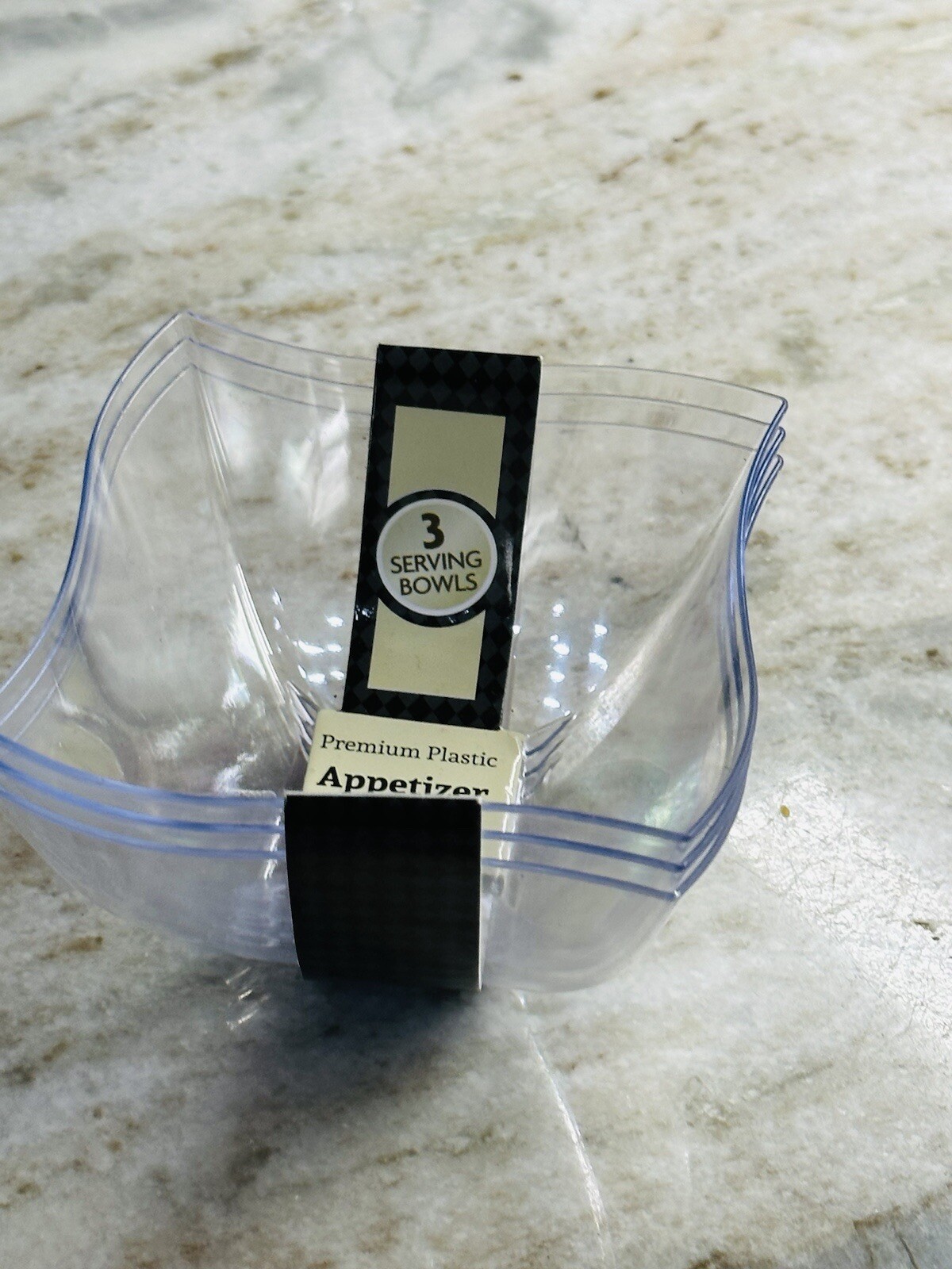 Premium Plastic 8 Oz 3 Apptizer Bowls- Contemporary Style-Extra Heavyweight
