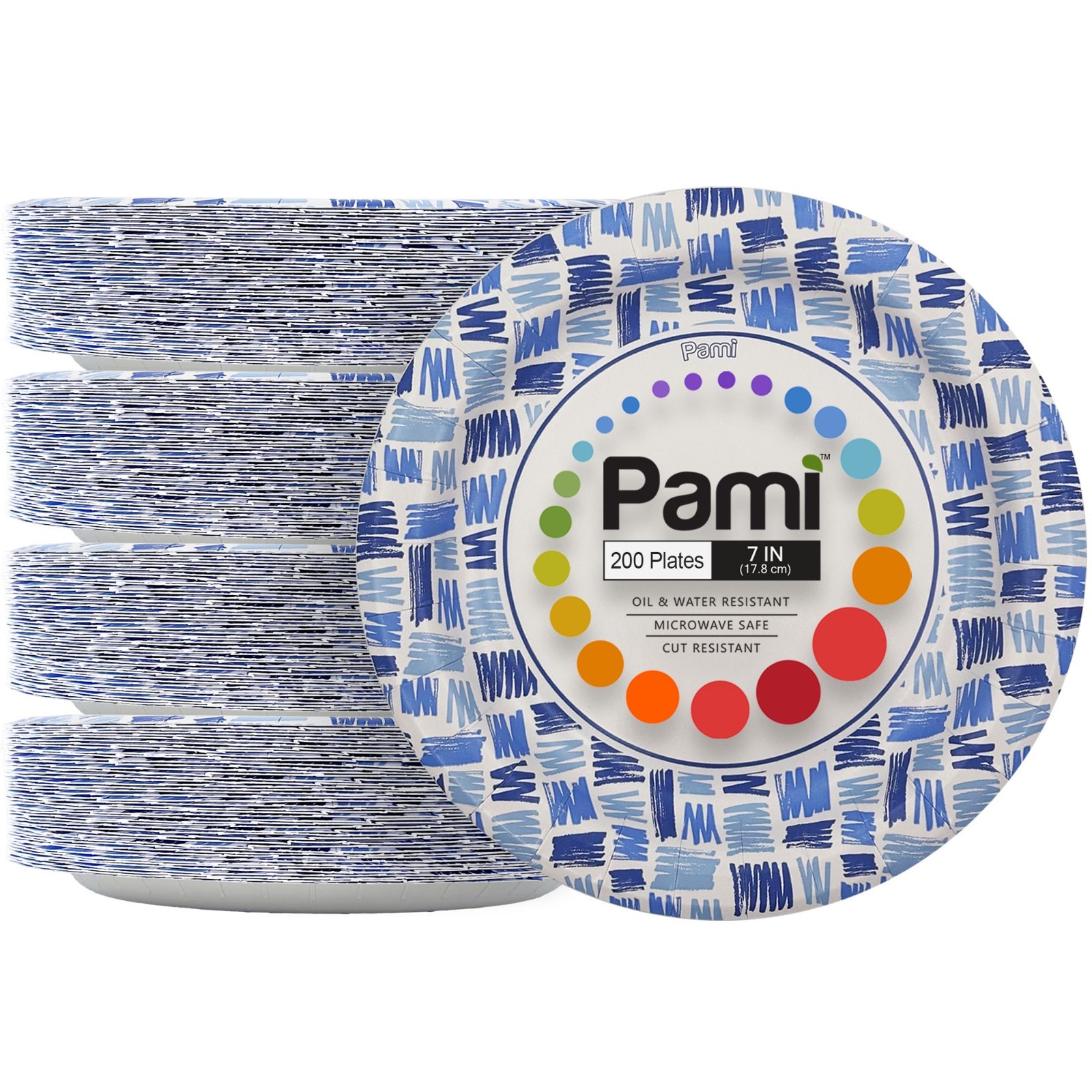 PAMI Heavy Duty Blue Paper Plates & Bowls 200 Ct Microwave Safe Oil Cut Resistan