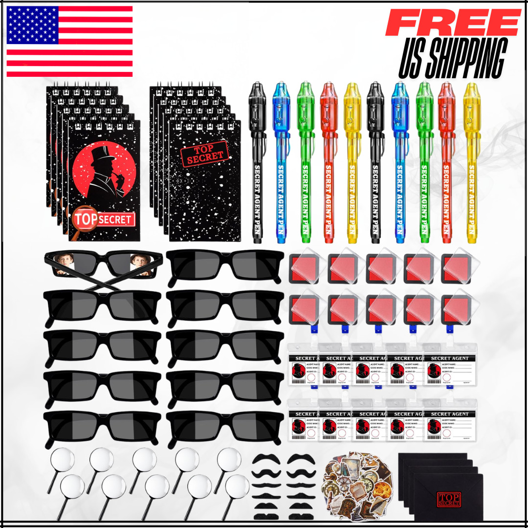 Spy Detective Party Favors Kit Sunglasses Ink Pen Magnifying Glass Tags 132PC