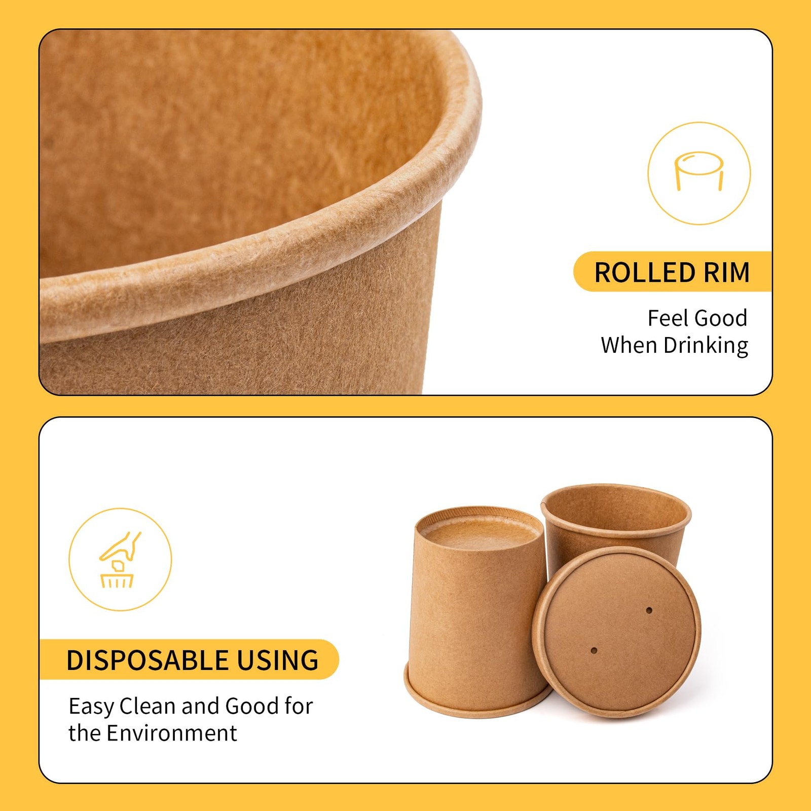 PakTalk [50 Pack Soup Containers with Lids, Disposable To Go Containers Kraft 16