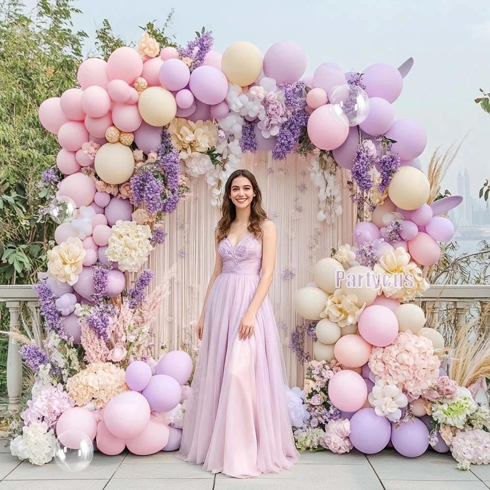 Pastel Pink Purple Balloon Arch Double , Light Pink Lavender Lilac Ivory Ball…