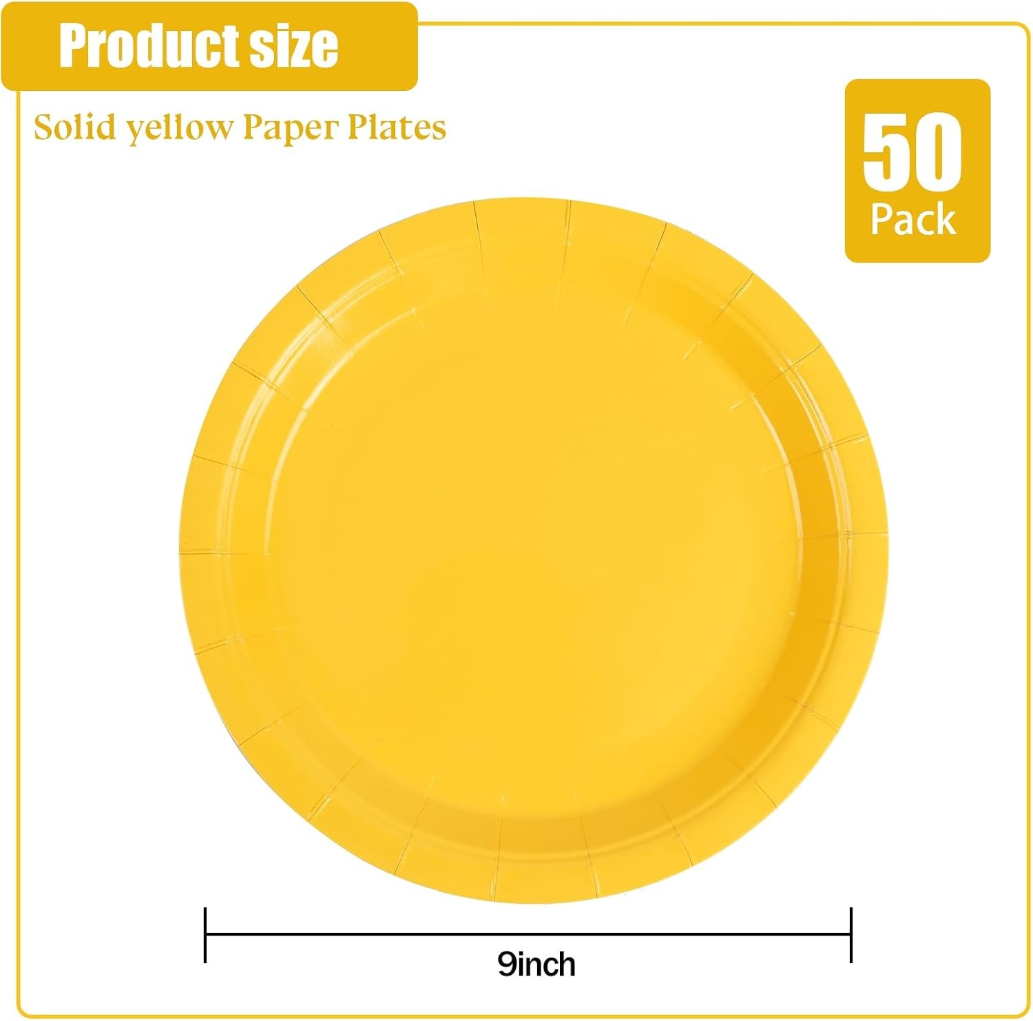 50PCS Solid Yellow Paper Plates – 9Inch Yellow Dinner Plate for Cake Salad Fruit