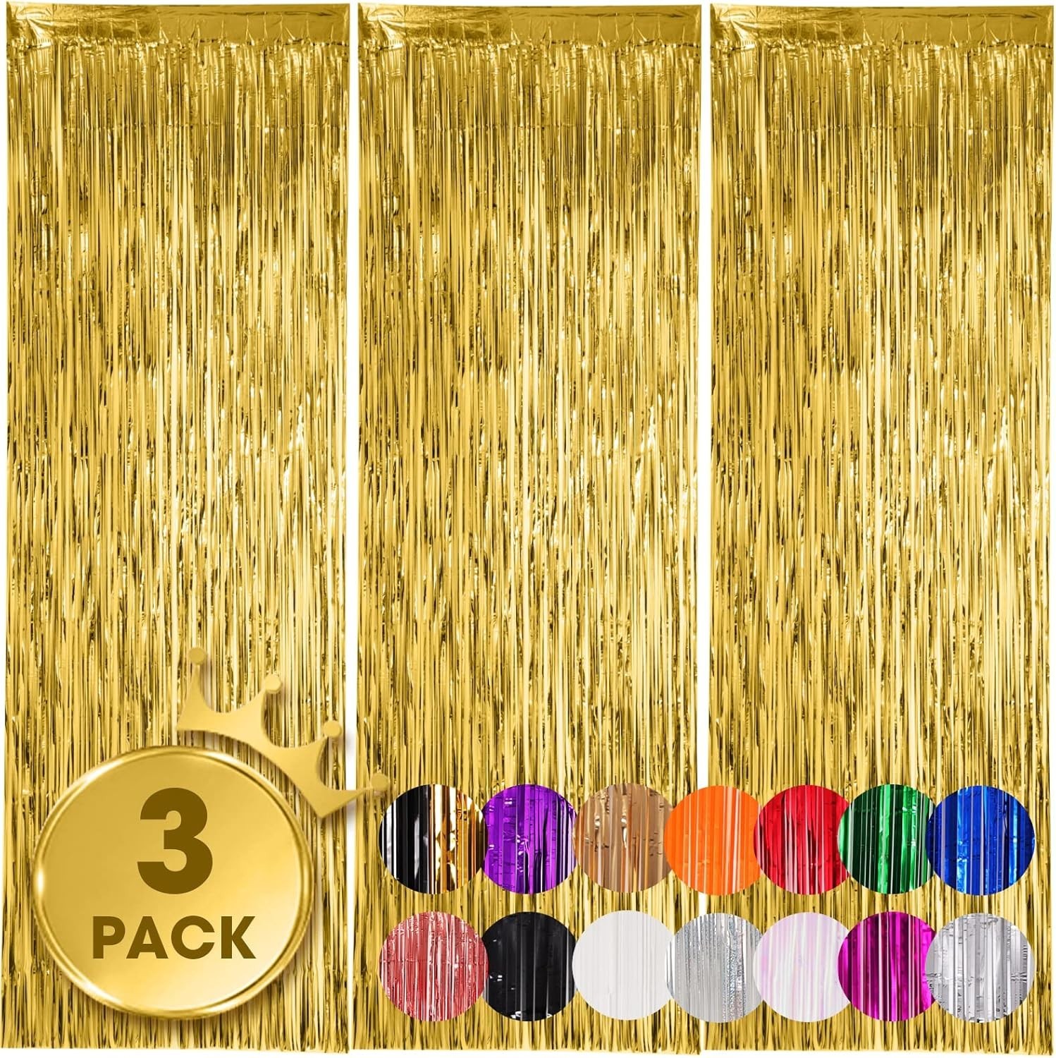 3 Pack 3.3×8.2 Feet Gold Foil Fringe Backdrop Curtains Tinsel Streamers Fringe