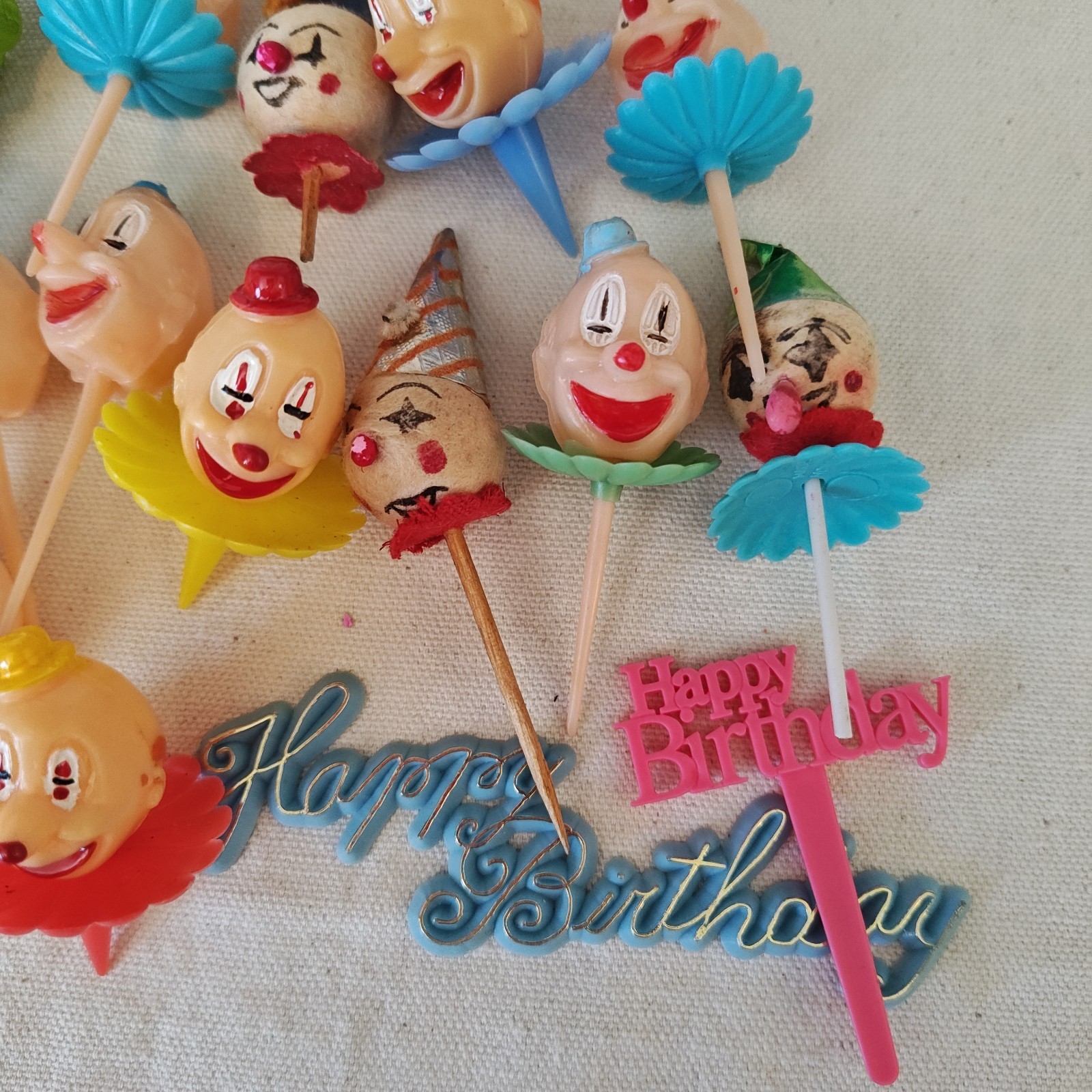 Vintage Clown Cupcake Cake Toppers Lot Picks Circus Birthday Party Decor
