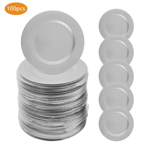 Charger Plates Set, Round Charger Plates, Charger Plate for Wedding Party Silver