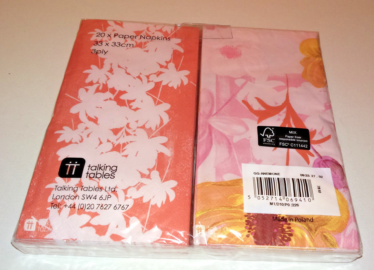 TWIN PACK 2 Designs 20 Paper Napkins CONTEMPORARY FLOWERS TEA PARTY ANEMONE 3ply