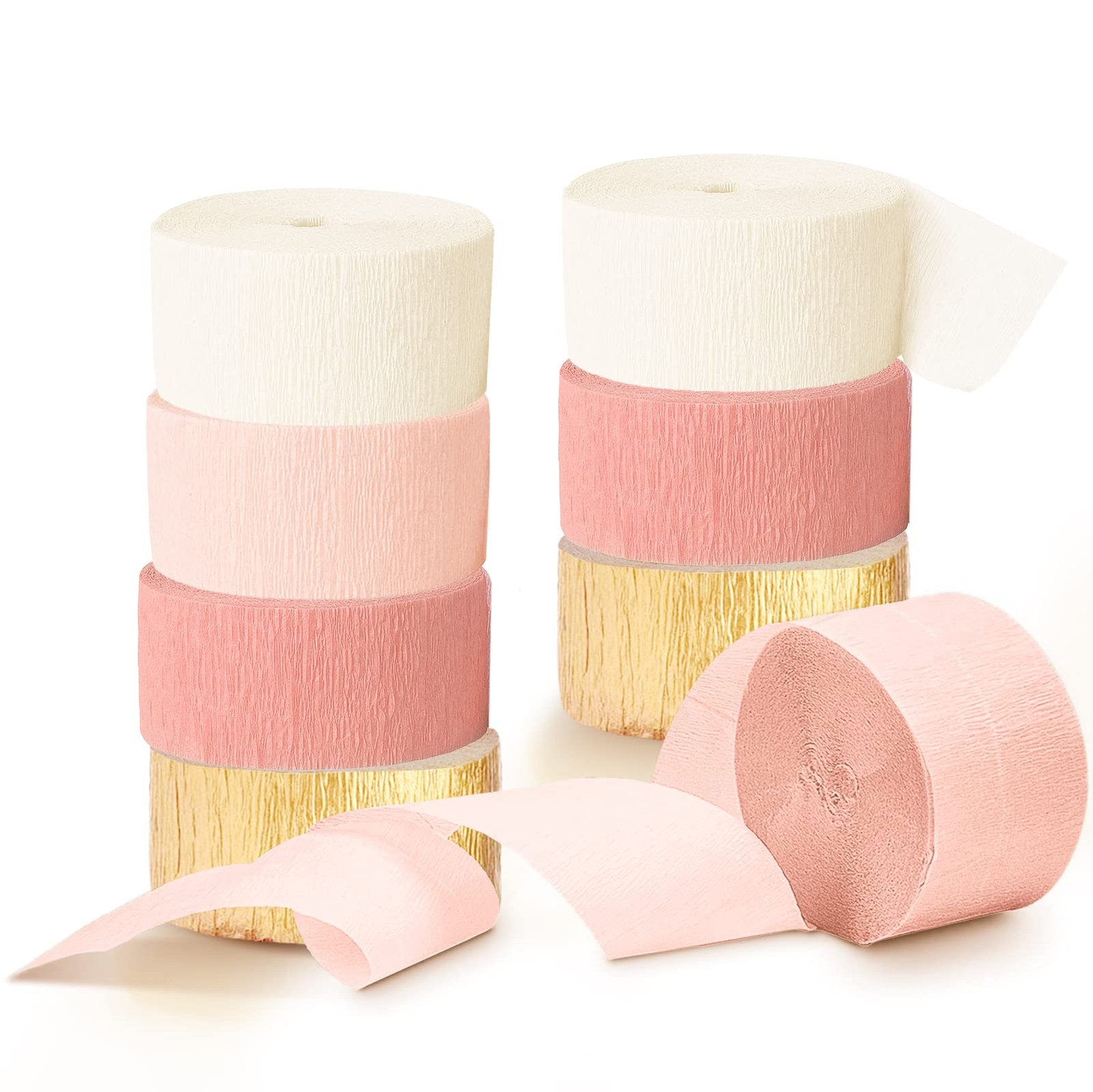 Pink Gold Party Streamers, 8 Rolls Crepe Paper, Wedding Backdrop, 82ft