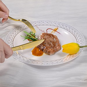 100 Pack Pre Rolled Gold Plastic Silverware Set,Wrapped Plastic Cutlery Set with