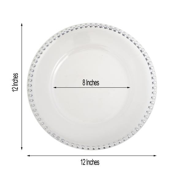 24 CLEAR SILVER 12″ Round Beaded Rim Charger Plates Wedding Reception Light Gray