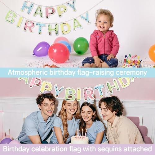 Happy Birthday Banner 6FT – Premium Gold Foil Sequins Happy Birthday Sign for