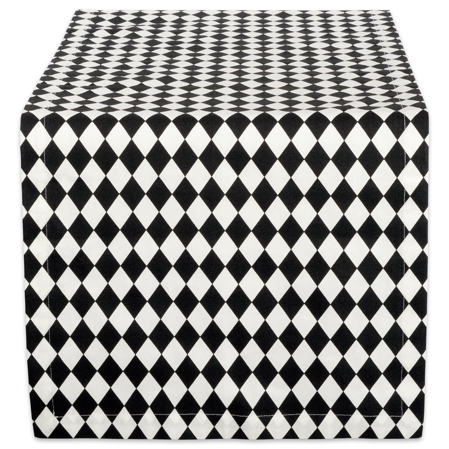 DII Halloween Tabletop, Harlequin Collection, Table Runner, 14×72, Black and Cre