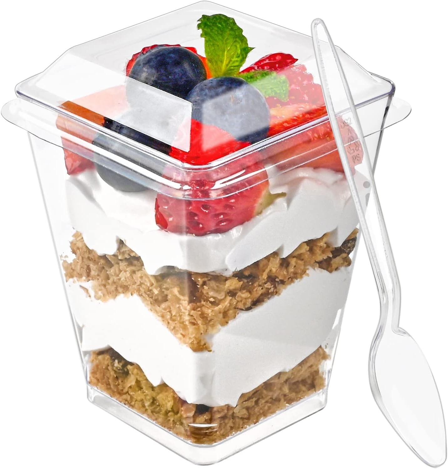 50 Pack 5 oz Clear Plastic Dessert Cups with Lids & Spoons for Elegant Parties