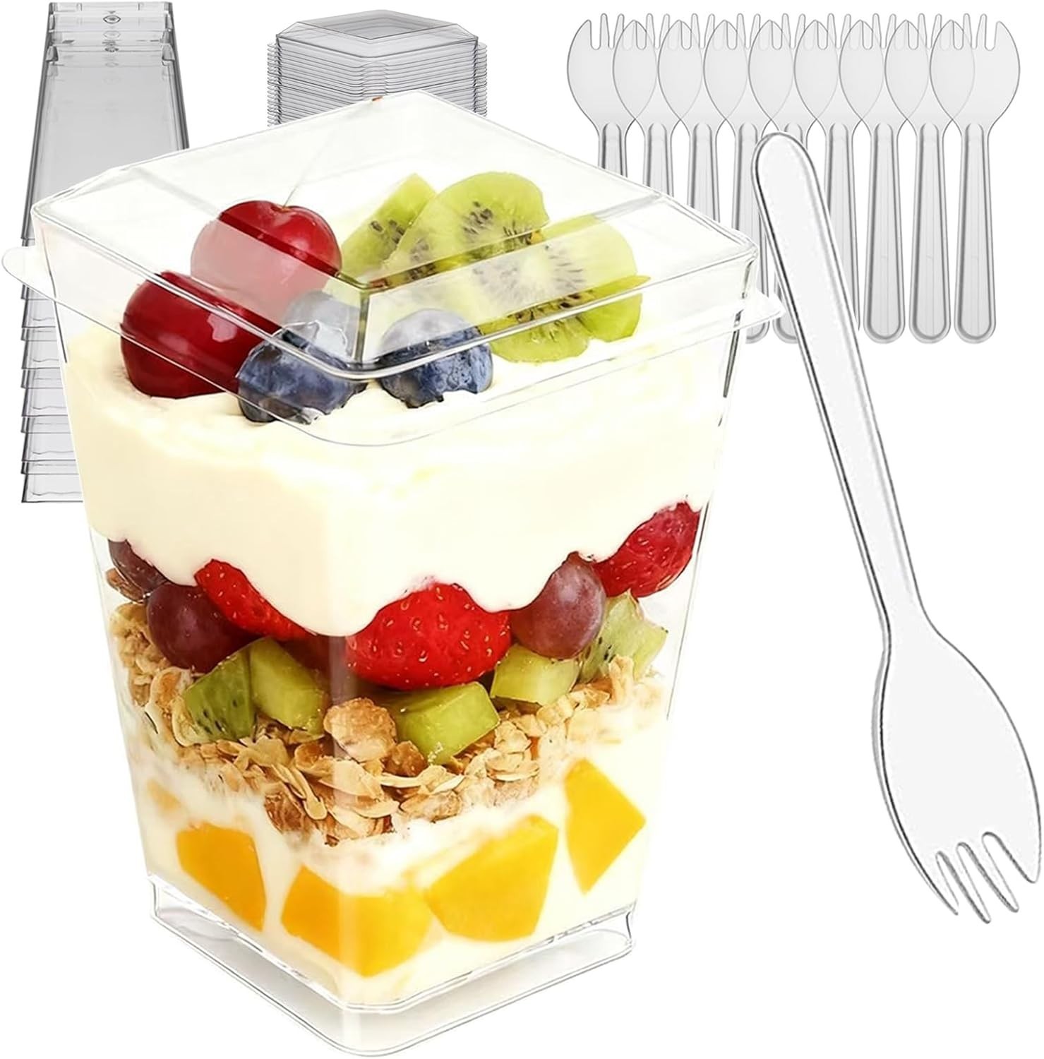 300 Pack 100 Set Clear Dessert Cups with Lids and Spoons, 5.4oz Mini Dessert …