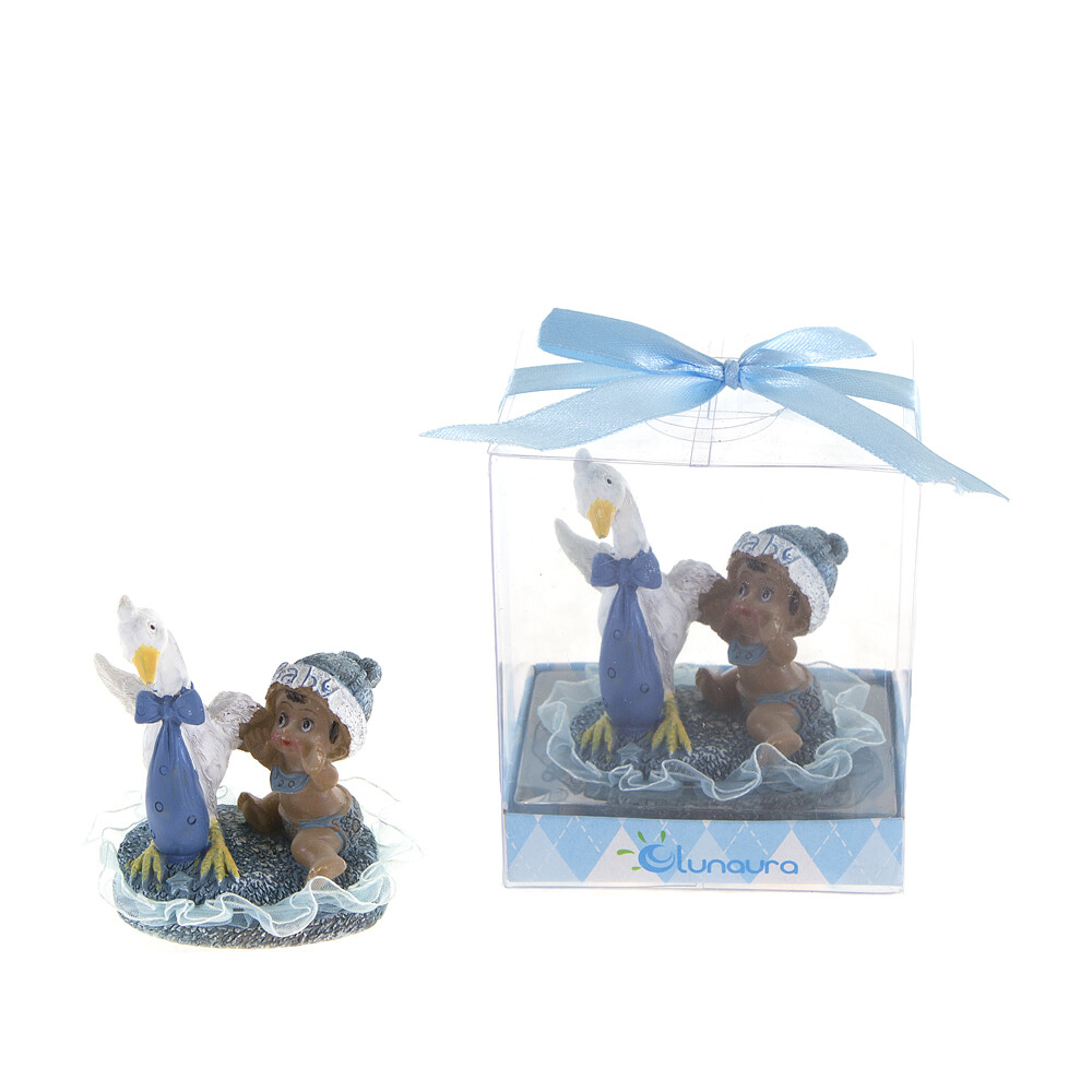 Mega Favors – Ethnic Baby Boy Playing with Stork Poly Resin – Blue, 12PCS