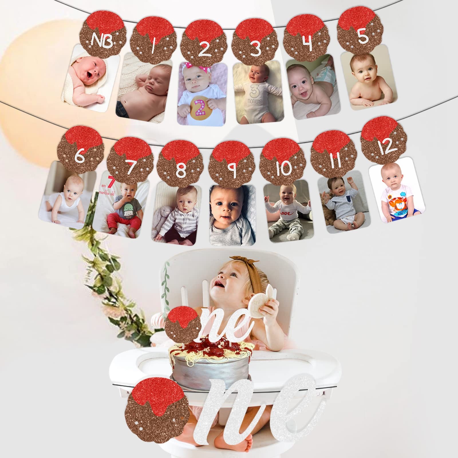 kreat4joy Meatball 1st Birthday Decorations, Month Photo Banner Meatball Firs…